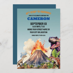 Realistische Dinosaurier und Vulkan Einladung