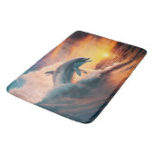 Realistische Dolphin Jumping Ocean Sunset Kids Adu Badematte (Schrägansicht)