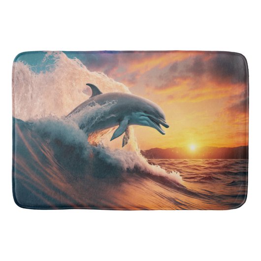 Realistische Dolphin Jumping Ocean Sunset Kids Adu Badematte (Vorderseite)