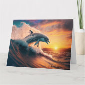 Realistische Dolphin Jumping Ocean Sunset Kids Adu Dankeskarte (Vorderseite)