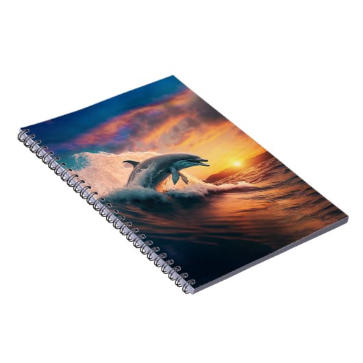 Realistische Dolphin Jumping Ocean Sunset Kids Adu Notizblock (Rechte Seite)