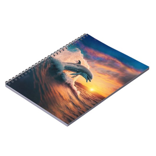 Realistische Dolphin Jumping Ocean Sunset Kids Adu Notizblock (Linke Seite)