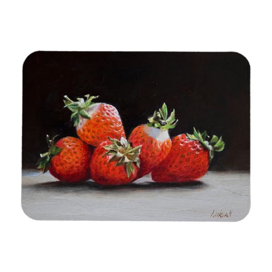 Realistische Erdbeeren Stillleben Ölgemälde Magnet (Horizontal)
