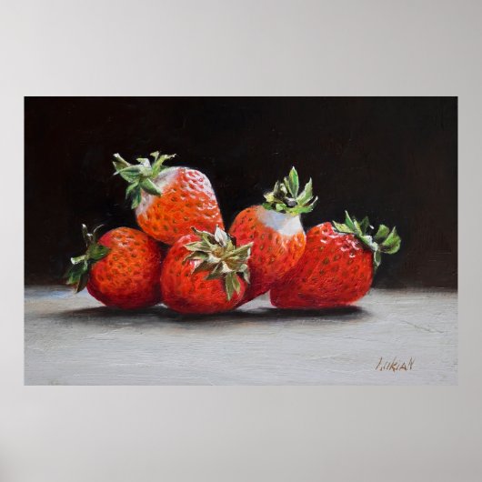 Realistische Erdbeeren Stillleben Ölgemälde Poster (Vorne)