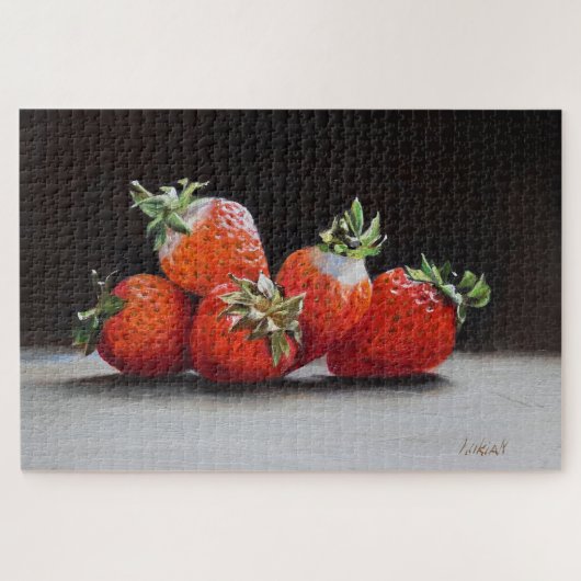 Realistische Erdbeeren Stillleben Ölgemälde Puzzle (Horizontal)