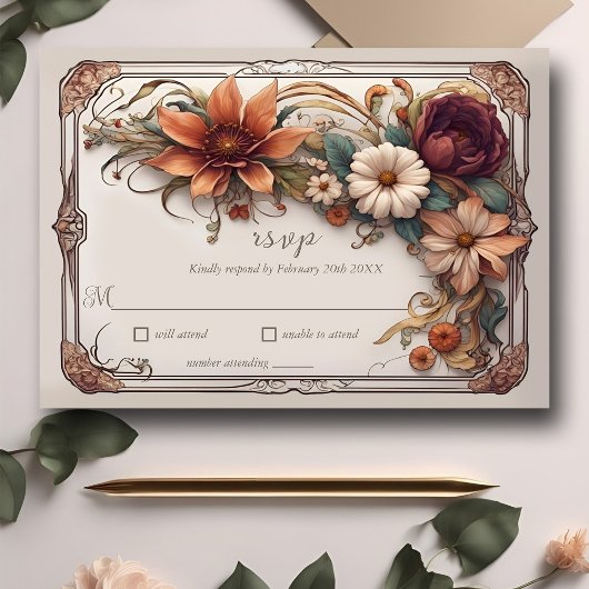 Realistische florale Hochzeitskarte Art Nouveau RSVP Karte