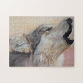 realistische Gemälde eines grauen Wolfs, der heult Puzzle (Horizontal)