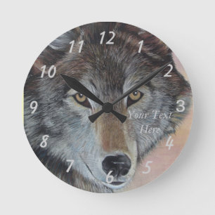 Realistische Gemälde von Grauwolf Runde Wanduhr