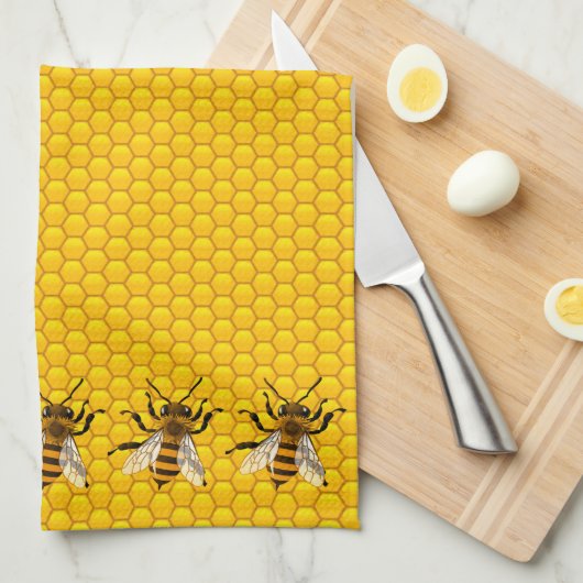 Realistische Honigbienen auf Honeycomb Geschirrtuch (Viertel Falte)