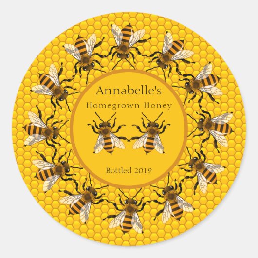 Realistische Honigbienen auf Honigwabenhonig Runder Aufkleber (Vorderseite)