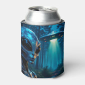 Realistische Hyper-Alien und UFO im Wald Dosenkühler (Kanne Vorderseite)