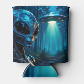 Realistische Hyper-Alien und UFO im Wald Dosenkühler (Vorderseite)
