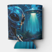 Realistische Hyper-Alien und UFO im Wald Dosenkühler (Rückseite)