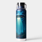 Realistische Hyper-Alien und UFO im Wald Trinkflasche (Rückseite)