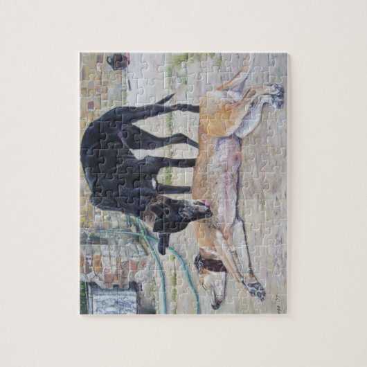 Realistische Malerei von zwei niedlichen Grauhunde Puzzle (Vertikal)