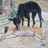 Realistische Malerei von zwei niedlichen Grauhunde Puzzle