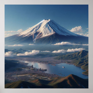 Realistische Mount Fuji Landschaft Japan Reisen Poster