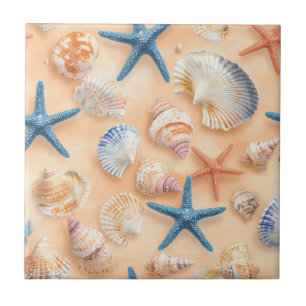 Realistische Muschel Seestern Pfirsichsand Strand Fliese
