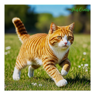 Realistische orange getigerte Katze auf einer sonn Poster