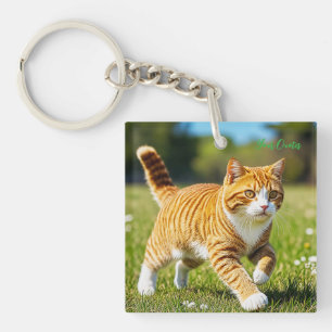 Realistische orange getigerte Katze auf einer sonn Schlüsselanhänger