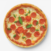 Realistische Pepperoni-Pizza Pappteller (Vorderseite)