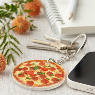 Realistische Pepperoni Pizza Round Schlüsselanhänger