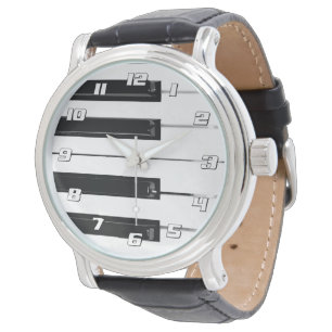 Realistische schwarze weiße Klaviertastatur-Tasten Armbanduhr