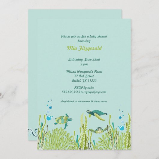 Realistische Sea Turtle Baby Shooter oder Geburtst Einladung (Vorne/Hinten)