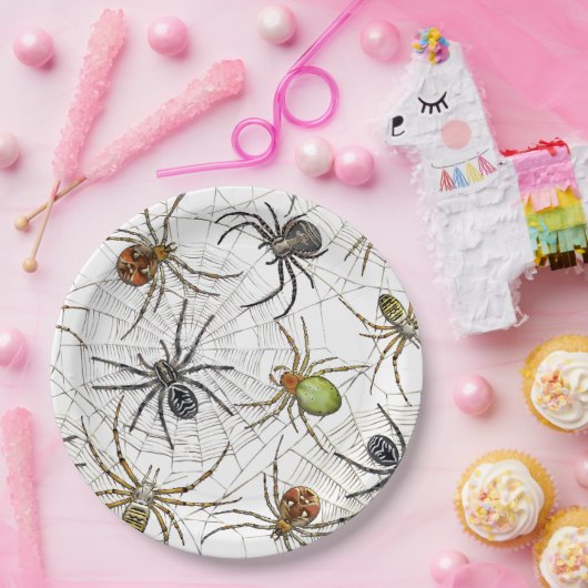 Realistische Spiders Webmuster Pappteller (Party)