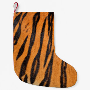Realistische Tigerhautstruktur. Kleiner Weihnachtsstrumpf