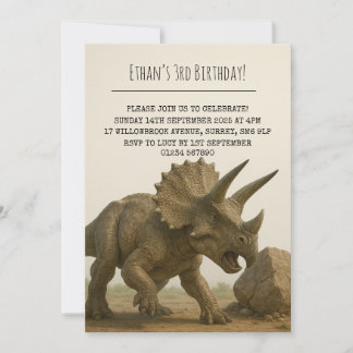Realistische Triceratops Dinosaur in Rocky Birthda Einladung