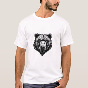 Realistischer Bärenkopf-T - Shirt - Schwarz & Weiß