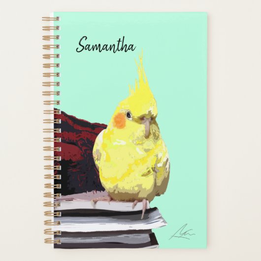 Realistischer Cockatiel-Vogel auf Büchermalerei Planer (Vorderseite)