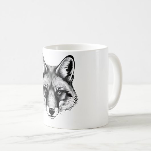 Realistischer Fox Head T - Shirt - Schwarz & Weiß Kaffeetasse (VorderseiteRechts)