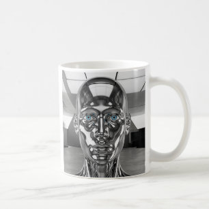 Realistischer futuristischer Chromroboter Kaffeetasse
