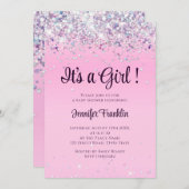 Realistischer Glitzer Rosa-Ober-Girl-Dusche Einladung (Vorne/Hinten)