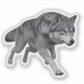 Realistischer Grauwolf 3D Digital Art Sticker (Vorderseite)