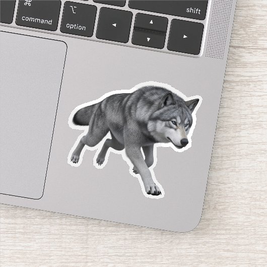 Realistischer Grauwolf 3D Digital Art Sticker (Detail)