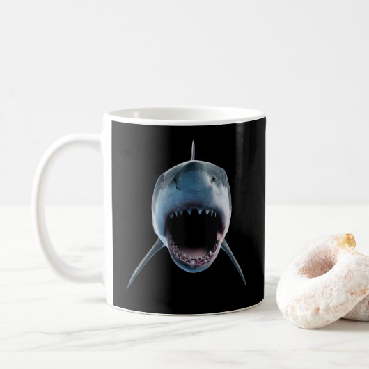 Realistischer Großer Haiangriff für Liebhaber Kaffeetasse (Mit Donut)