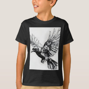 Realistischer Krähen-Bleistift-Zeichnungsaufkleber T-Shirt