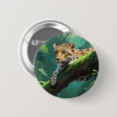 Realistischer Leopard im Dschungel Button (Vorne & Hinten)