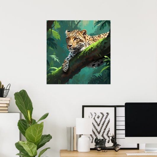 Realistischer Leopard im Dschungel Poster (Heimbüro)
