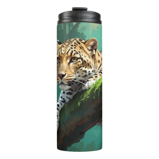 Realistischer Leopard im Dschungel Thermosbecher (Vorderseite)