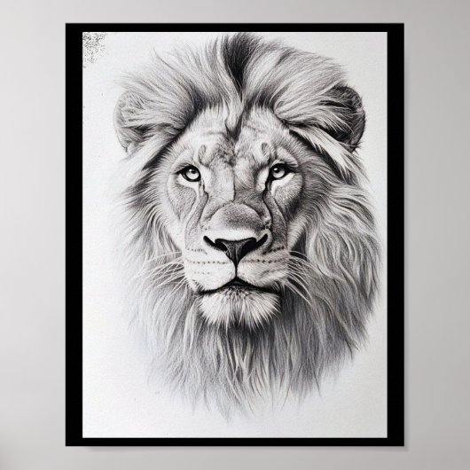 Realistischer Löwe Bleistiftzeichnung Aufkleber Poster (Vorne)