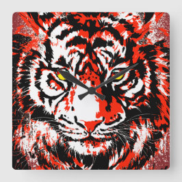 Realistischer Red Tiger Head - Red Tiger Clock Quadratische Wanduhr