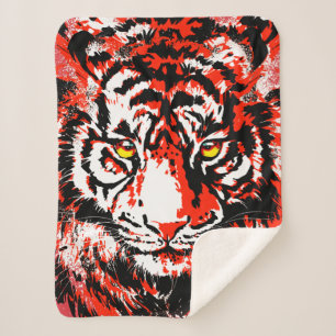 Realistischer Red Tiger Head Sherpa Blanket Sherpadecke