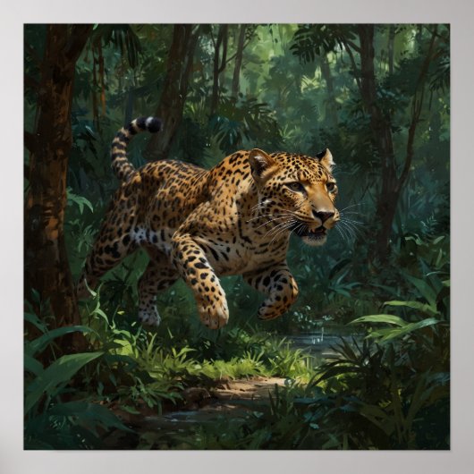 Realistischer Running Leopard im Dschungel Poster (Vorne)