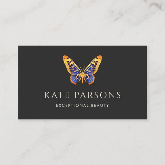 Realistischer Schmetterling in Blue Orange Visitenkarte (Vorderseite)