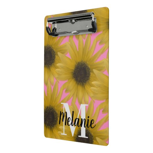 Realistischer Sonnenblumengarten Custom Monogram P Mini Klemmbrett (Gewinkelt2)