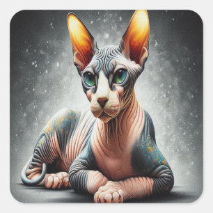 Realistischer Sphynx-Katze, sphynx-haarloser Katze Quadratischer Aufkleber